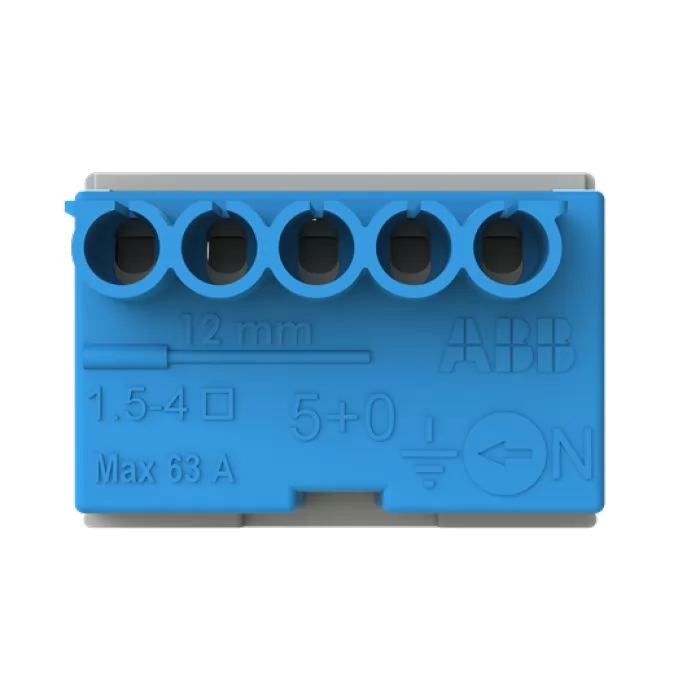 Колодка клеммная ABB ZK50B, Безвинтовая, самозажимная N 5x1,5-4мм2 