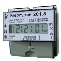 Счетчик Меркурий 201.8 однофазный однотарифный, 5(80), кл.точ. 1.0, D, ЖКИ 