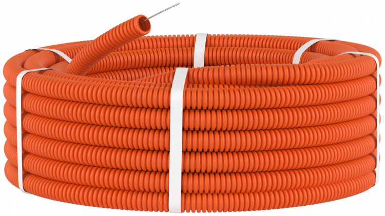 Труба ПНД гофрированная DKC д.25мм, лёгкая с протяжкой, цвет оранжевый (бухта 50м)