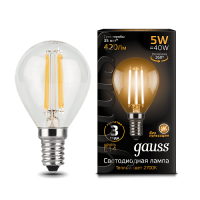Светодиодная лампа Gauss LED Filament шар 5Вт. Е14 (теплый свет)