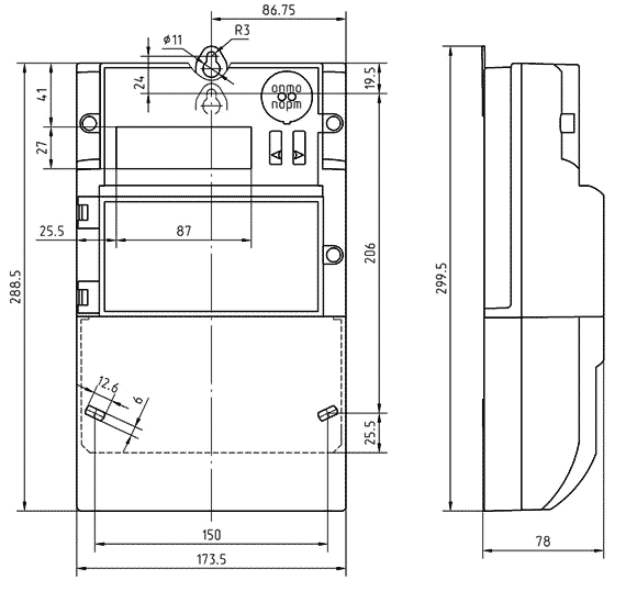 Чертеж g 1 2 Меркурий 234 ARTM-01 POB.L2 3x230/400B 5(60)А многотарифный PLC-модем,оптопорт и