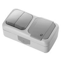 Блок выключатель 2 клавишный+розетка с крышкой оп серый 