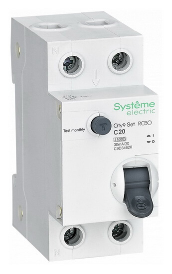Дифференциальный автомат Systeme Electric City9 Set 1P+N 20A 30mA тип AC 4,5 kA (х-ка C)