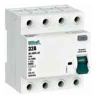Выключатель дифференциального тока серии УЗО-03 4P 32А 30мА тип AC 6кА DEKraft