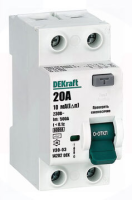 Выключатель дифференциального тока серии УЗО-03 2P 20А 10мА тип AC 6кА DEKraft