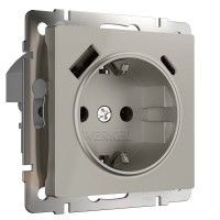 W1271704/ Розетка с заземлением, шторками и USB тип A+C (дымчатый) W1271704