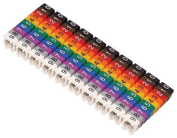 Маркеры кабельные (клипсы) для кабеля 4-6 мм цифры от 0 до 9 10 цветов